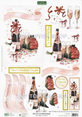 Champagne & Roses A4 Die Cut Decoupage Sheet - Katy Sue Designs