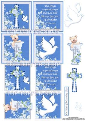 Christening Boy Squares Decoupage printed sheet