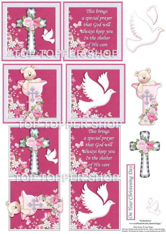 Christening Girl Squares Decoupage printed sheet