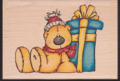 Christmas Bear & Present - Whipper Snapper Designs Traditional Wood Mounted Stamp