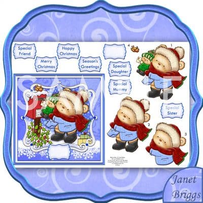 CHRISTMAS BEARS AT THE POSTBOX Topper & Decoupage printed sheet 498DD