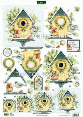 Christmas Birdhouse  A4 Die Cut Christmas Decoupage Sheet - Katy Sue Designs
