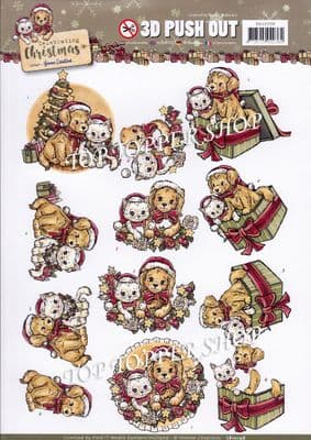 Christmas Celebrating Christmas Pets A4 Die Cut Decoupage Sheet Yvonne Creations Push Out SB10198