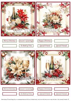 Christmas Cheer Champagne & Poinsettia - Christmas Toppers for Card Making 290gsm TTSTOPX18