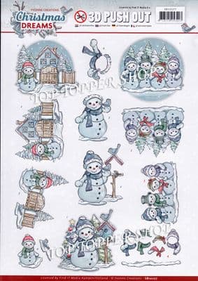 Christmas Dreams Snowmen A4 Die Cut Decoupage Sheet Yvonne Creations Push Out SB10277