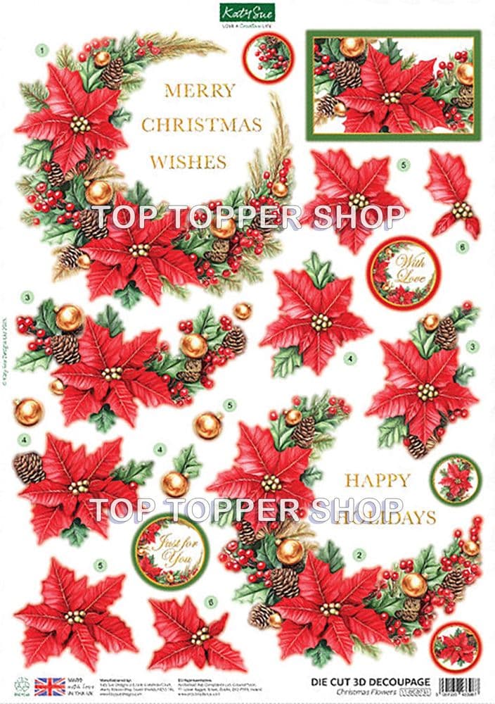 Christmas Flowers A4 Die Cut Christmas Decoupage Sheet - Katy Sue Designs for Free Printable Christmas Decoupage Sheets
