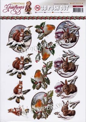 Christmas Greetings Animals A4 Die Cut Decoupage Sheet Amy Design Push Out SB10114
