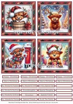 Christmas Highland Cows - Christmas Toppers for Card Making 290gsm TTSTOPX34