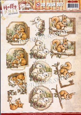 Christmas Holly Jolly Christmas Animal  A4 Die Cut Decoupage Sheet Yvonne Creations Push Out SB10121