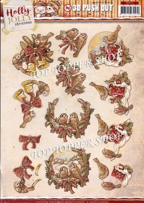 Christmas Holly Jolly Christmas Birds A4 Die Cut Decoupage Sheet Yvonne Creations Push Out SB10122