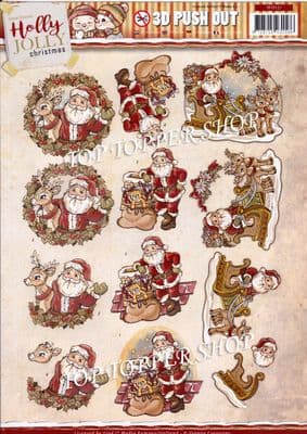 Christmas Holly Jolly Christmas Santa A4 Die Cut Decoupage Sheet Yvonne Creations Push Out SB10123