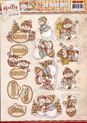 Christmas Holly Jolly Christmas Snowmen A4 Die Cut Decoupage Sheet Yvonne Creations Push Out SB10124