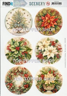 Christmas Holly Round  A4 Die Cut Card Toppers Card Deco Push Out CDS10180