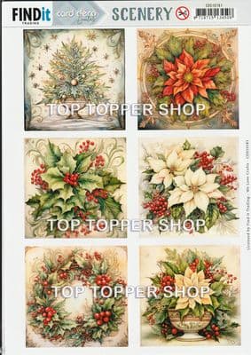 Christmas Holly Square  A4 Die Cut Card Toppers Card Deco Push Out CDS10181