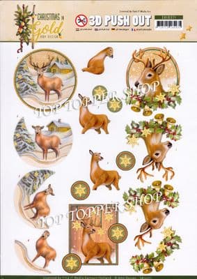 Christmas in Gold Deer A4 Die Cut Decoupage Sheet Amy Design Push Out SB10371