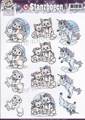Christmas Magical Winter Animals A4 Die Cut Decoupage Sheet Yvonne Creations Push Out SB10072