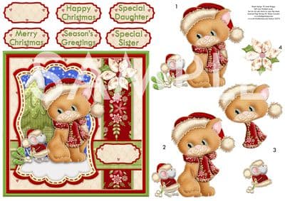 CHRISTMAS MISTLETOE CAT & MOUSE Decoupage printed sheet 534DD