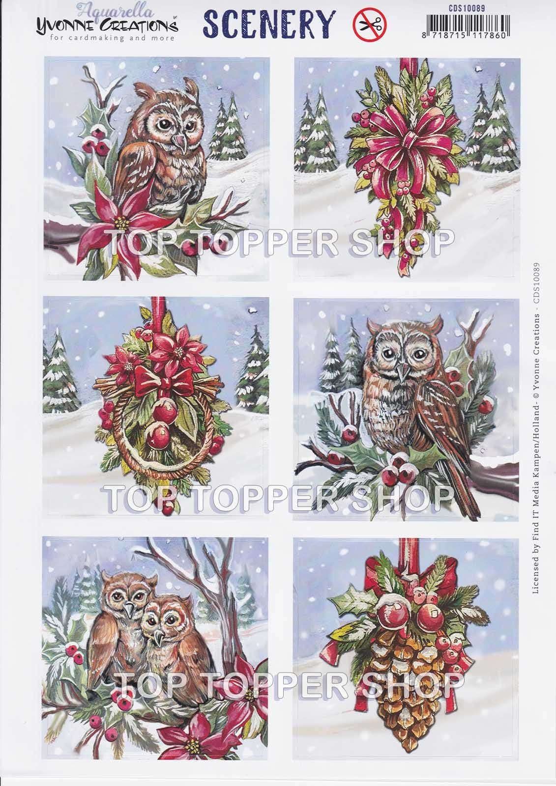 Christmas Owl Square A4 Die Cut Card Toppers Jeanine s Art Push Out ...
