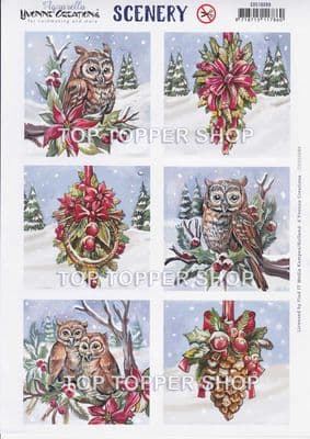 Christmas Owl Square  A4 Die Cut Card Toppers Jeanine's Art Push Out CDS10089