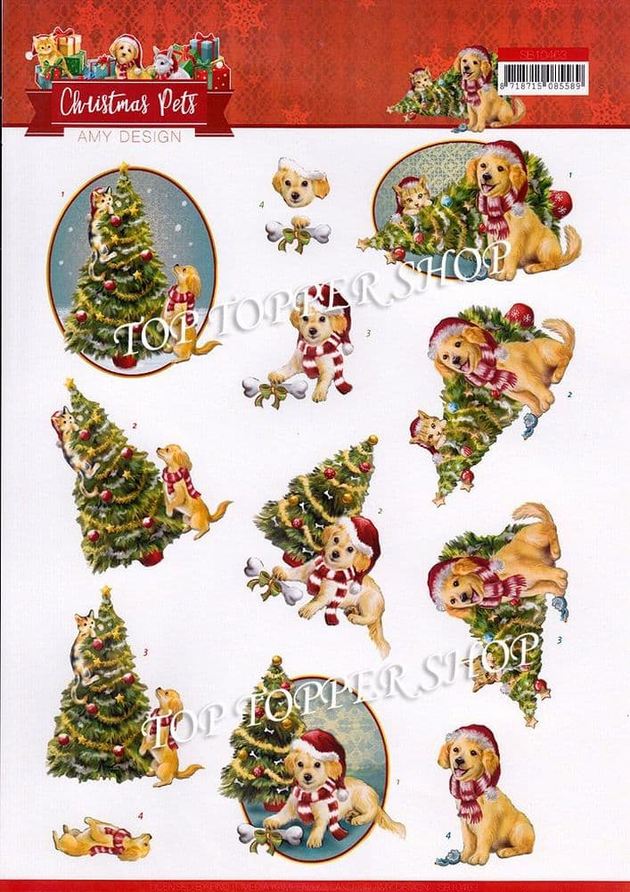 Christmas Pets Christmas Tree A4 Die Cut Decoupage Sheet Amy Design