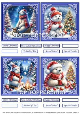 Christmas Polar Bears - Christmas Toppers for Card Making 290gsm TTSTOPX27