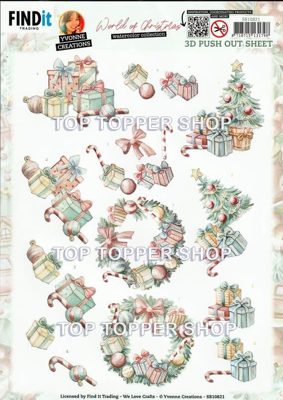 Christmas Presents Die Cut Decoupage Sheet Yvonne Creations Push Out SB10821