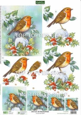 Christmas Robin  A4 Die Cut Christmas Decoupage Sheet - Katy Sue Designs
