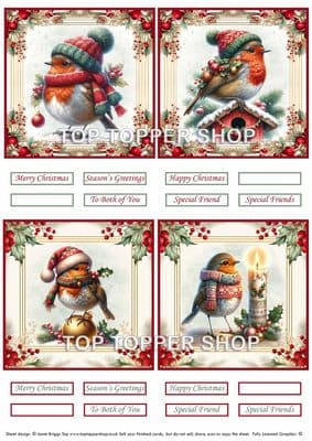 Christmas Robins - Christmas Toppers for Card Making 290gsm TTSTOPX24