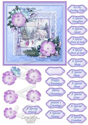 CHRISTMAS ROSES FRAME & CHURCH printed sheet 537vw