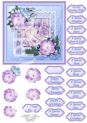 CHRISTMAS ROSES FRAME & WINTER SLEIGH RIDE printed sheet 536vw