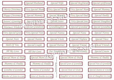 Christmas Sentiments printed sheet TTSJB18