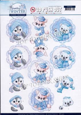 Christmas Sparkling Winter Cuties A4 Die Cut Decoupage Sheet Yvonne Creations Push Out SB10403