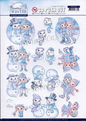 Christmas Sparkling Winter Snowman A4 Die Cut Decoupage Sheet Yvonne Creations Push Out SB10405