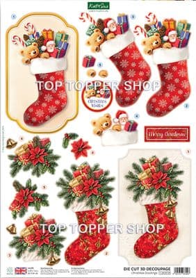 Christmas Stockings  A4 Die Cut Christmas Decoupage Sheet - Katy Sue Designs