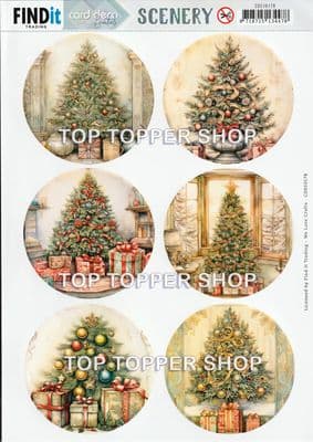 Christmas Tree Round  A4 Die Cut Card Toppers Card Deco Push Out CDS10178