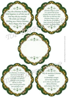 CHRISTMAS VERSES green TOPPERS or INSERT PLAQUES printed sheet TTSJB30