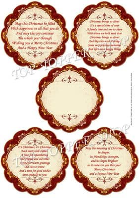 CHRISTMAS VERSES Red TOPPERS or INSERT PLAQUES printed sheet TTSJB31