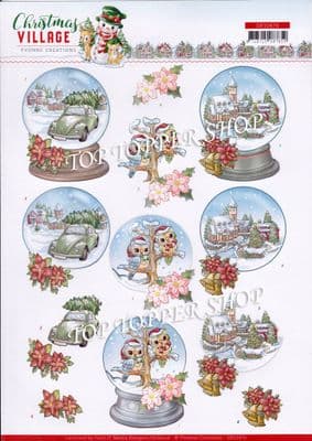 Christmas Village Globes A4 Die Cut Decoupage Sheet Yvonne Creations Push Out SB10476