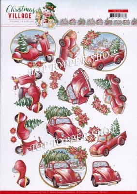 Christmas Village Transport A4 Die Cut Decoupage Sheet Yvonne Creations Push Out SB10477