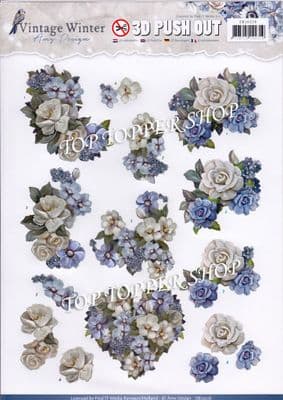 Christmas Vintage Winter Flowers A4 Die Cut Decoupage Sheet Amy Design Push Out SB10216
