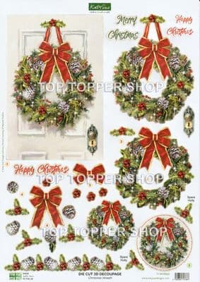 Christmas Wreath A4 Die Cut Christmas Decoupage Sheet - Katy Sue Designs