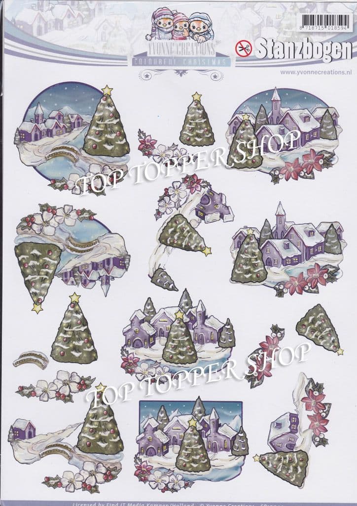 Colourful Christmas A4 Die Cut Decoupage Sheet Yvonne Creations Push