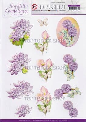 Condolences Purple Flowers Die Cut Decoupage Sheet Jeanine's Art Push Out SB10667