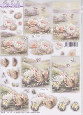 Condolences Water Lilies A4 Die Cut Decoupage Sheet Le Suh 680.079