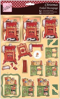 Cosy Christmas Stove - Anita's Foiled Die Cut Decoupage Sheet 169863