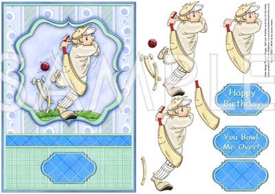 Cricket Bowled Over Topper & Decoupage Printed Sheet 540km