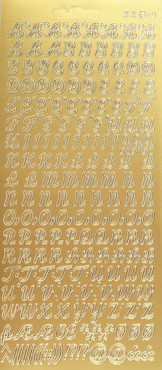 CURSIVE ALPHABET 10mm UPPERCASE GOLD PEEL OFF STICKERS JT 4969
