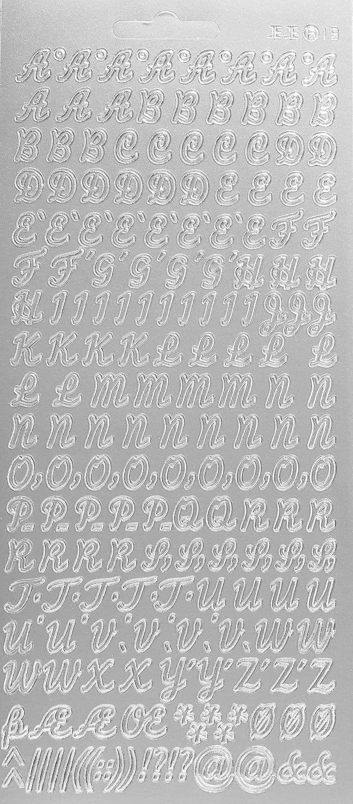 CURSIVE ALPHABET 10mm UPPERCASE SILVER PEEL OFF STICKERS J19