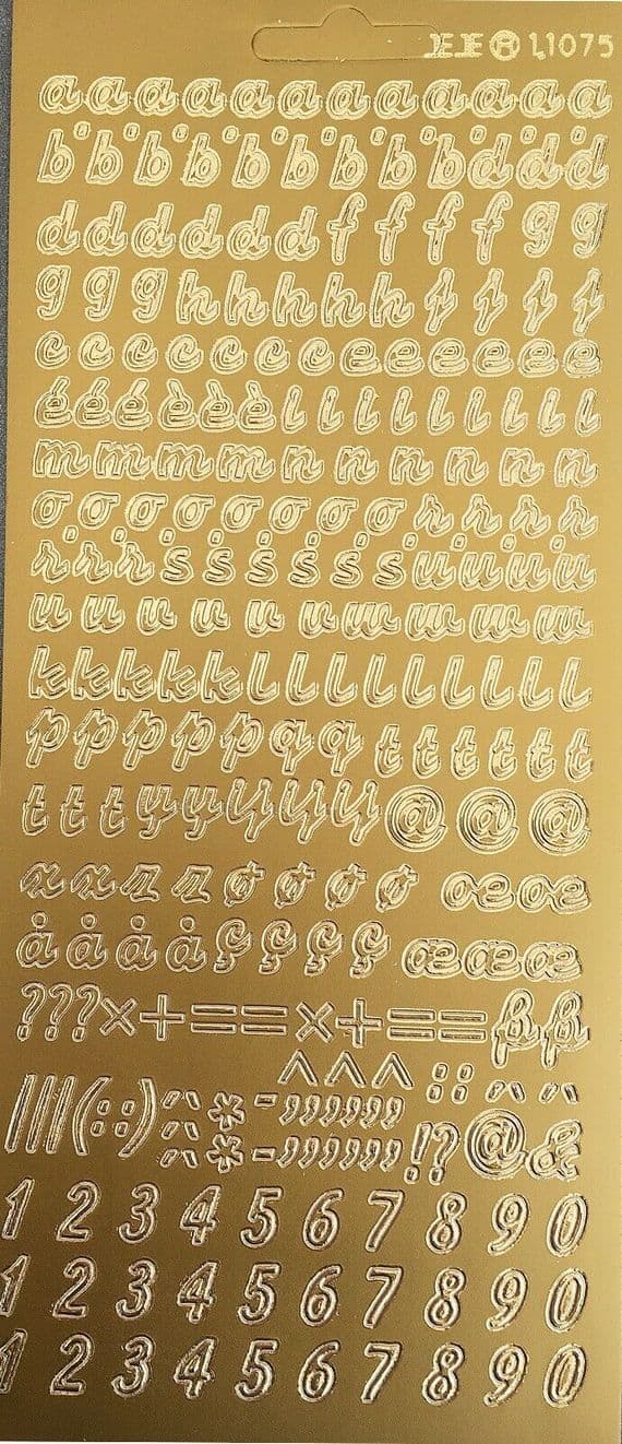 CURSIVE ALPHABET 6mm LOWERCASE GOLD PEEL OFF STICKERS JeJe 1 1075