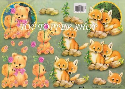 CUTE BEARS & FOXES TBZ DECOUPAGE SHEET 124